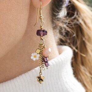 NEW HEALING CRYSTALS Gold and Purple Dangle Earrings